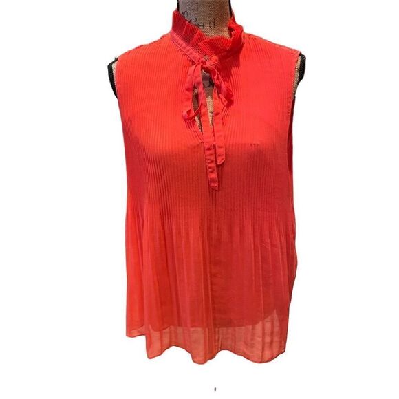 Max Studio Tops - Max Studio Women's Sleeveless Orange Pleated Tie Neck Blouse Size L
